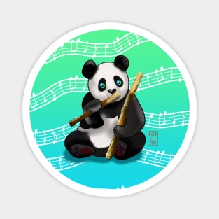 Cute panda with bamboo stalks on a musical green background Magnet